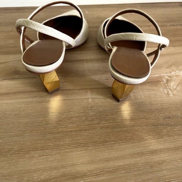 Kurt Geiger Della Beige Croc Print Pointed Toe Slingback High Heels - Picture 4 of 11